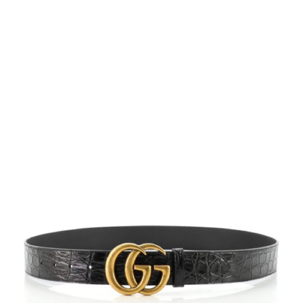 Gucci Black Leather Belt with Gold GG Buckle